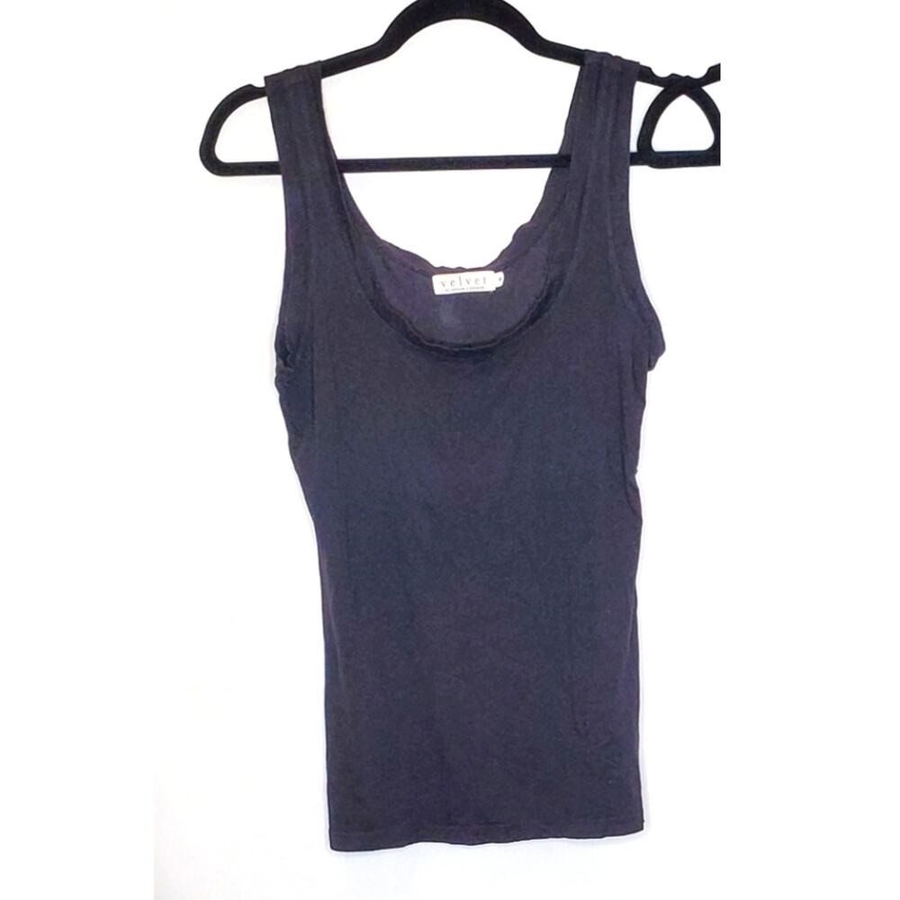 Velvet Graham Spencer Black Stretch Cotton Scoop Neck Tank Top M USA